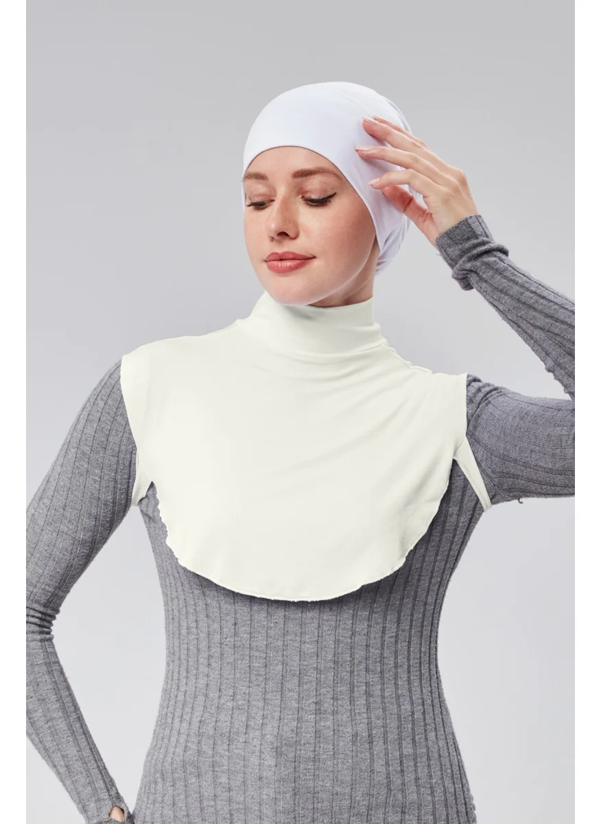 Sonbahar Moda Autumn Fashion Hijab Half Turtleneck Bagel Neck Collar Combed Cotton Plain Color Ecru