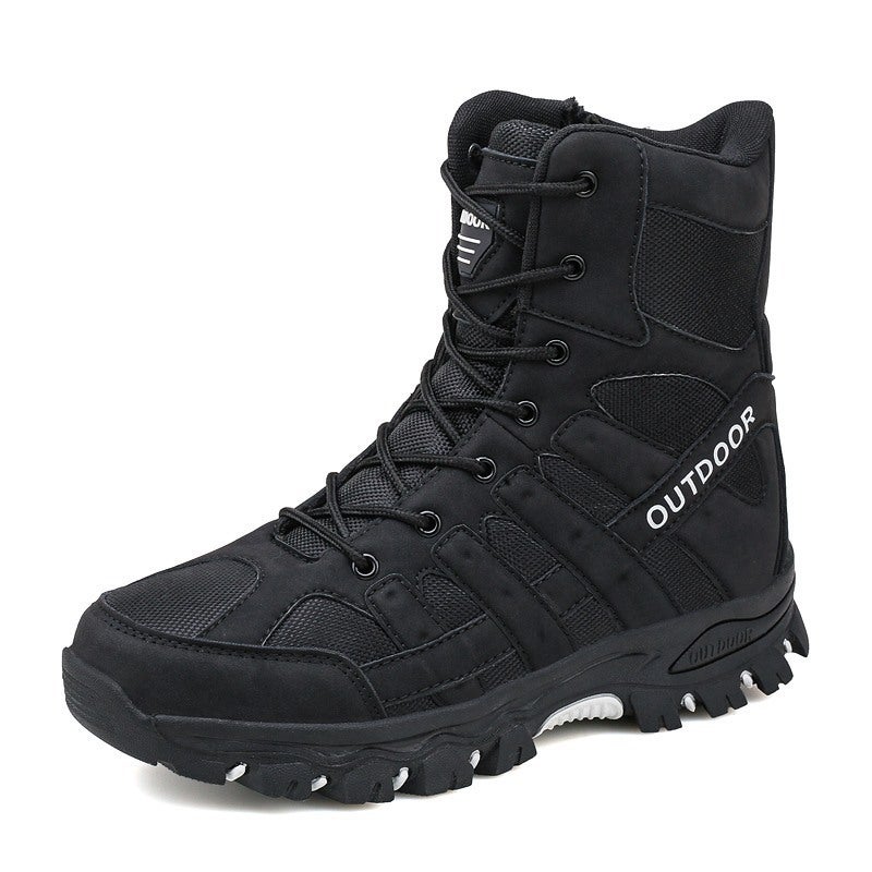Generic Mens outdoor work boots hiking boots autumn and winter high-top plus size hiking off-road sneaker warm thickened snow boots A05 Black