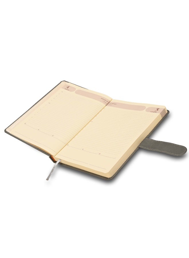 FIS 2027 Agenda Diary, 170x240mm, 1 Side Padded & Sewn Italian PU Cover, Round Corner with Strap Closure, 1 Day a Page Format, English, 70gsm Italian Ivory Paper, Grey Cover-FSDI75E27GY - Image 4