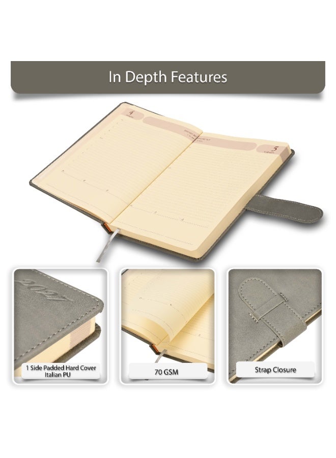FIS 2027 Agenda Diary, 170x240mm, 1 Side Padded & Sewn Italian PU Cover, Round Corner with Strap Closure, 1 Day a Page Format, English, 70gsm Italian Ivory Paper, Grey Cover-FSDI75E27GY - Image 5