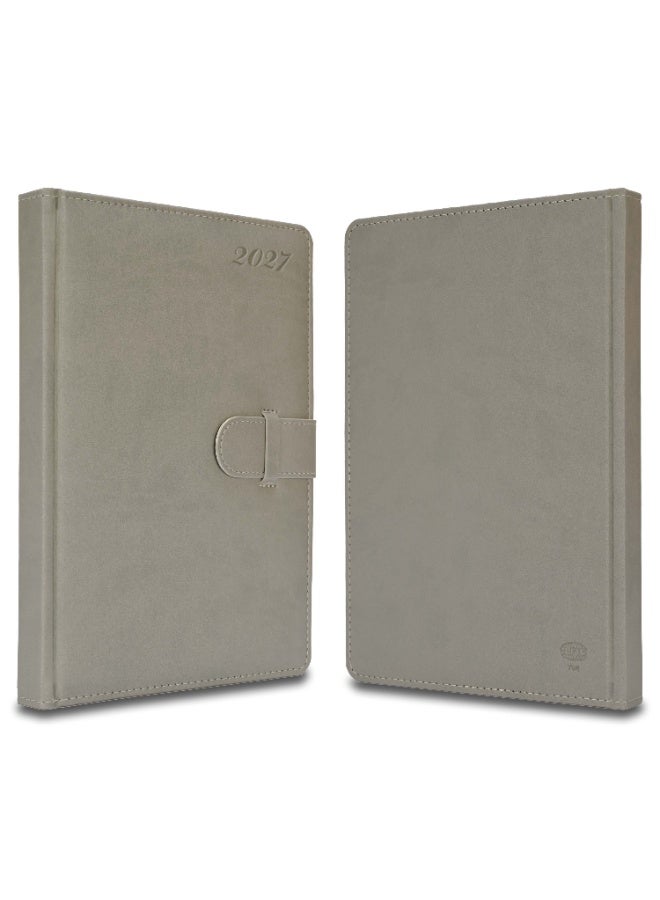 FIS 2027 Agenda Diary, 170x240mm, 1 Side Padded & Sewn Italian PU Cover, Round Corner with Strap Closure, 1 Day a Page Format, English, 70gsm Italian Ivory Paper, Grey Cover-FSDI75E27GY - Image 3