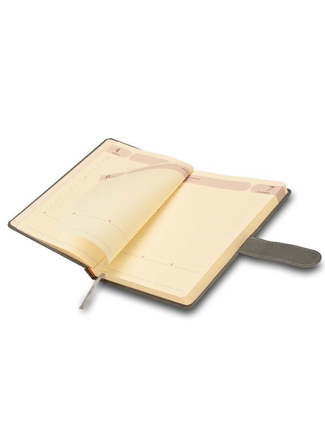 FIS 2027 Agenda Diary, 170x240mm, 1 Side Padded & Sewn Italian PU Cover, Round Corner with Strap Closure, 1 Day a Page Format, English, 70gsm Italian Ivory Paper, Grey Cover-FSDI75E27GY - Image 2