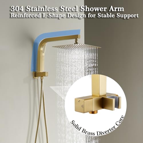 SOOOHOT Brushed Gold Shower System with 10Inch Rain Shower Heads with Handheld Spray Combo, Gold Shower Faucet Set with Rain Shower and Handheld, Gold Shower Head and Handle Set(Shower Valve Kit Included) - Image 5
