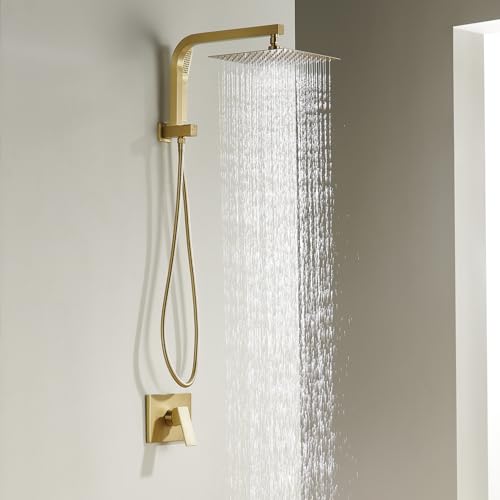 SOOOHOT Brushed Gold Shower System with 10Inch Rain Shower Heads with Handheld Spray Combo, Gold Shower Faucet Set with Rain Shower and Handheld, Gold Shower Head and Handle Set(Shower Valve Kit Included) - Image 2