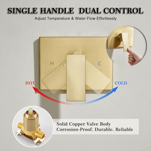 SOOOHOT Brushed Gold Shower System with 10Inch Rain Shower Heads with Handheld Spray Combo, Gold Shower Faucet Set with Rain Shower and Handheld, Gold Shower Head and Handle Set(Shower Valve Kit Included) - Image 4