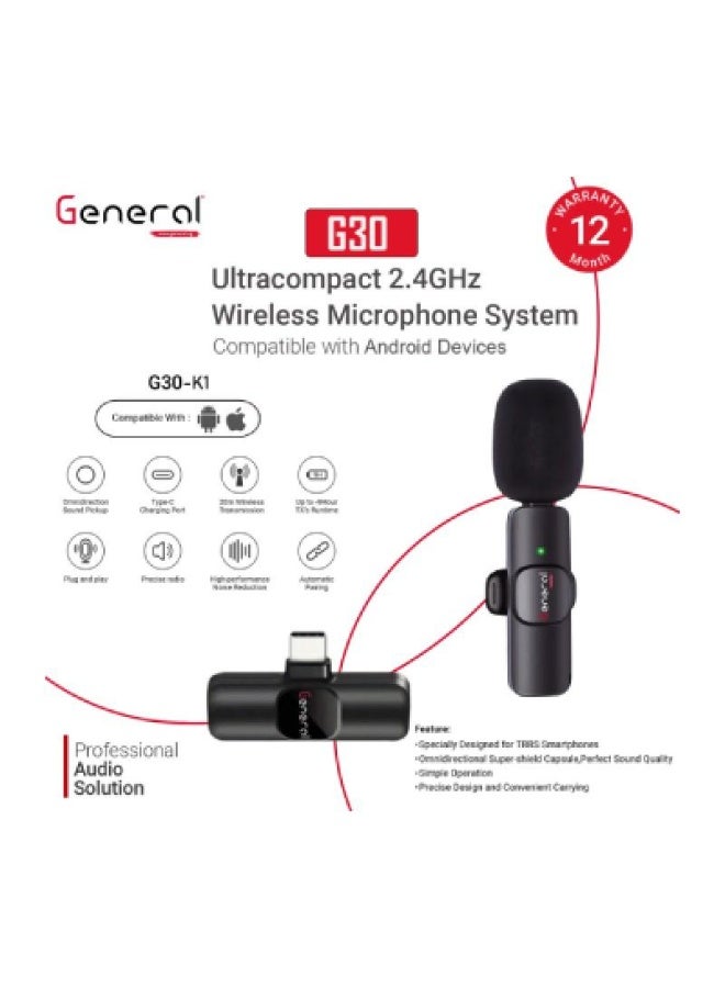 ميكروفون لاسلكي جنرال G30 K1 بمنفذ Type-C للأندرويد مع عزل الضوضاء