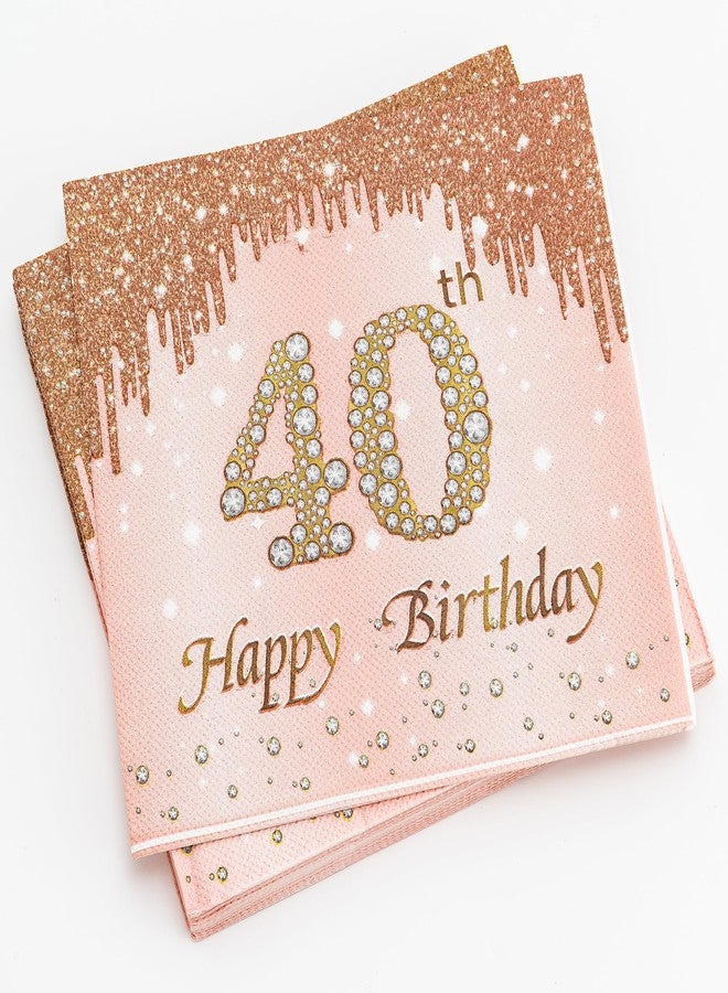 Calculs 40th Birthday Cocktail Napkins Cheers To 40 Years Rose Gold Tableware Snack/Dessert/Beverage Disposable Napkin 20pk - Image 2