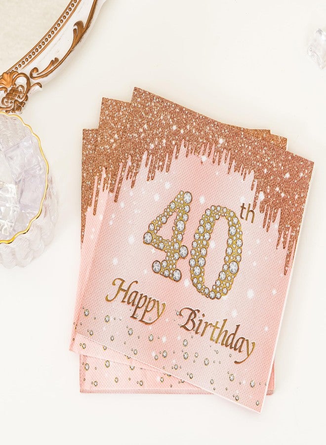 Calculs 40th Birthday Cocktail Napkins Cheers To 40 Years Rose Gold Tableware Snack/Dessert/Beverage Disposable Napkin 20pk - Image 3