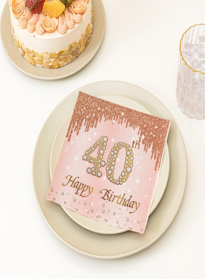 Calculs 40th Birthday Cocktail Napkins Cheers To 40 Years Rose Gold Tableware Snack/Dessert/Beverage Disposable Napkin 20pk - Image 4