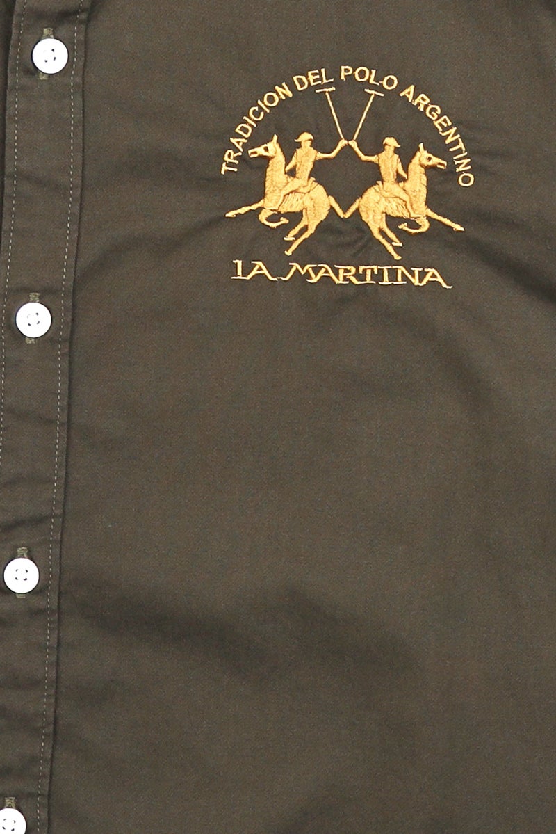 La Martina Men Slim Fit Embroidered Logo Long Sleeve Casual Shirt, Olive - Image 5