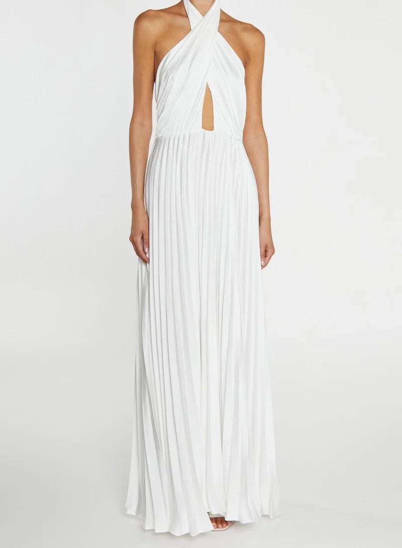 True Decadence Riley White Pleated Halterneck maxi-Dress