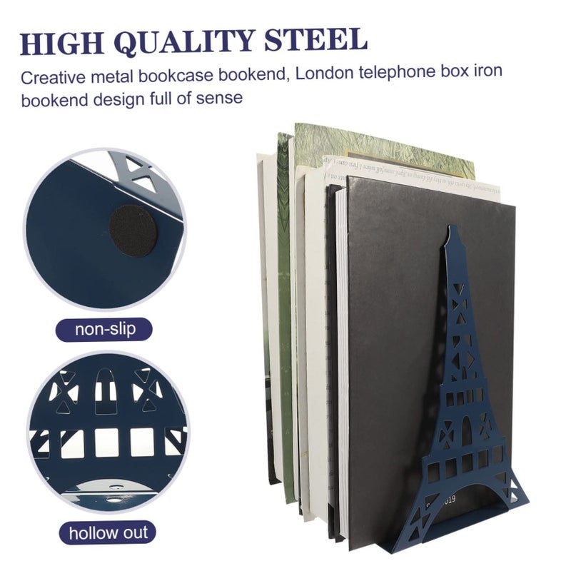 2 Pcs Tower Shape Metal Bookends Decorative Book Holders With Non Slip Pads Sturdy Design For Home Office Desk Bookshelf Study Room Library Organization - Image 3