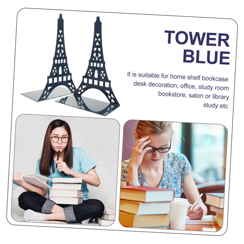 2 Pcs Tower Shape Metal Bookends Decorative Book Holders With Non Slip Pads Sturdy Design For Home Office Desk Bookshelf Study Room Library Organization - Image 5