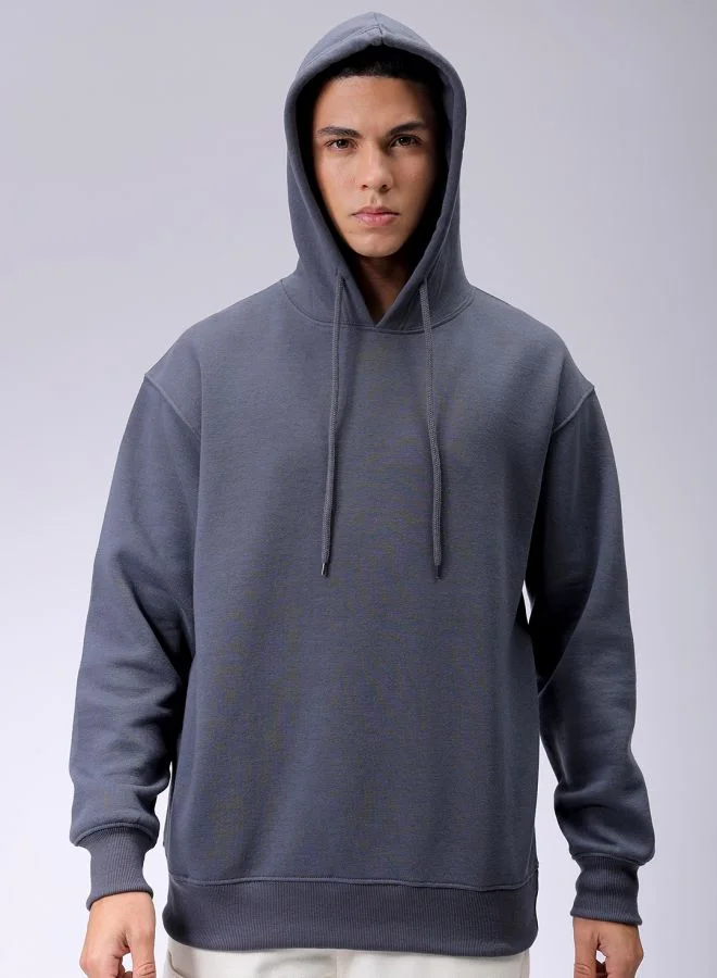 شركة المرآب الهندية Men Oversized Solid Overhead Hooded Sweatshirt