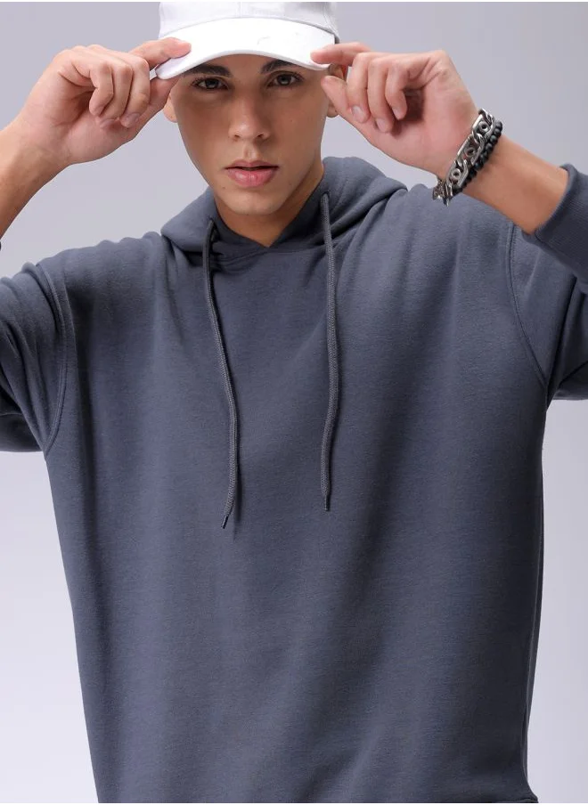 شركة المرآب الهندية Men Oversized Solid Overhead Hooded Sweatshirt
