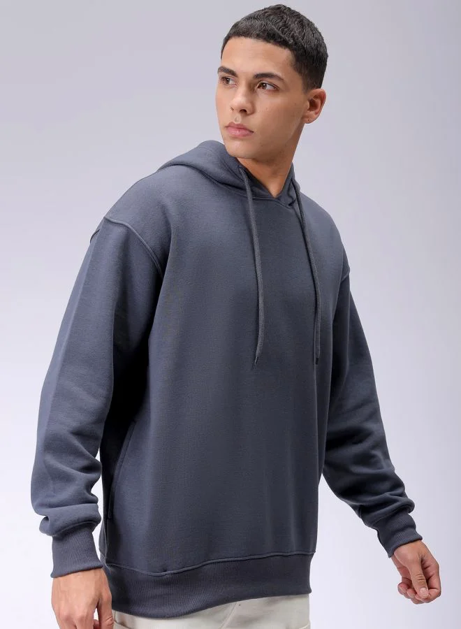 شركة المرآب الهندية Men Oversized Solid Overhead Hooded Sweatshirt