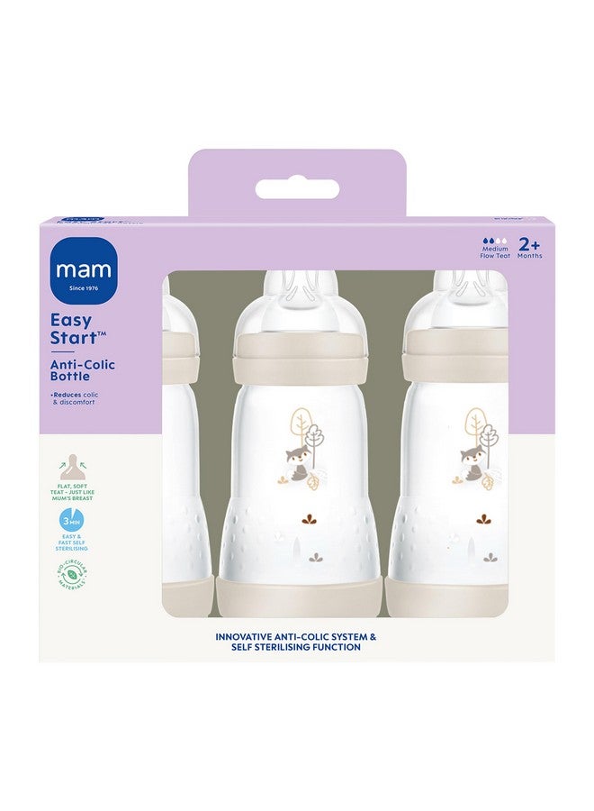 مام زجاجة رضاعة بيبي برايس مام ذاتية التعقيم ومضادة للمغص، 260 مل، عبوة من 3 قطع، ألوان محايدة - Image 1