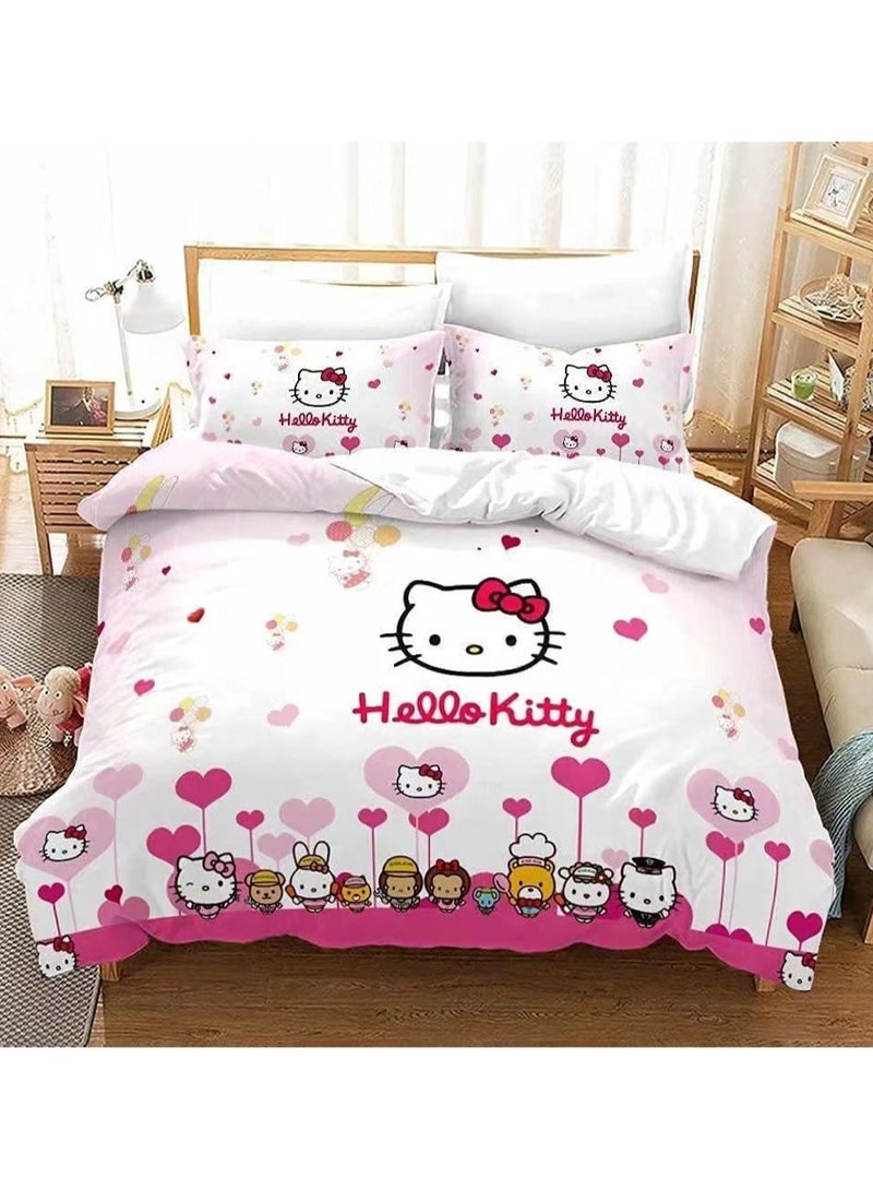 Sanrio Hello Kitty pattern bedding three-piece set of soft microfiber polyester sheets including duvet cover and two pillowcases (cover size 150cmX200cm)  - Image 1