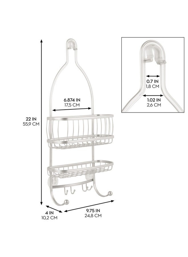 IDesign iDesign - 61974 York Metal Wire Hanging Shower Caddy, Extra Wide Space for Shampoo, Conditioner, and Soap with Hooks for Razors, Towels, and More, 10" x 4" x 22", Pearl White  - Image 2