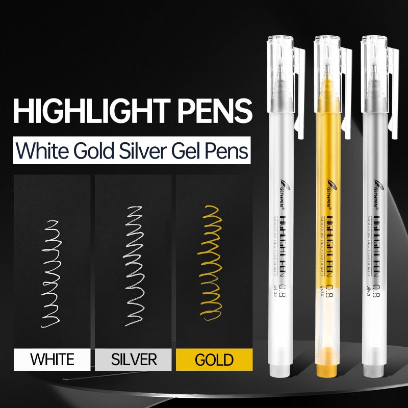 GETHPEN White Pens  3Pack  White Gel Pens For Artists 0.8Mm Extra Fine Point  White Gel Pen  White Ink Pen  White Pens For Black Paper  White Drawing Pens White Pen For Artists Drawing - Image 3
