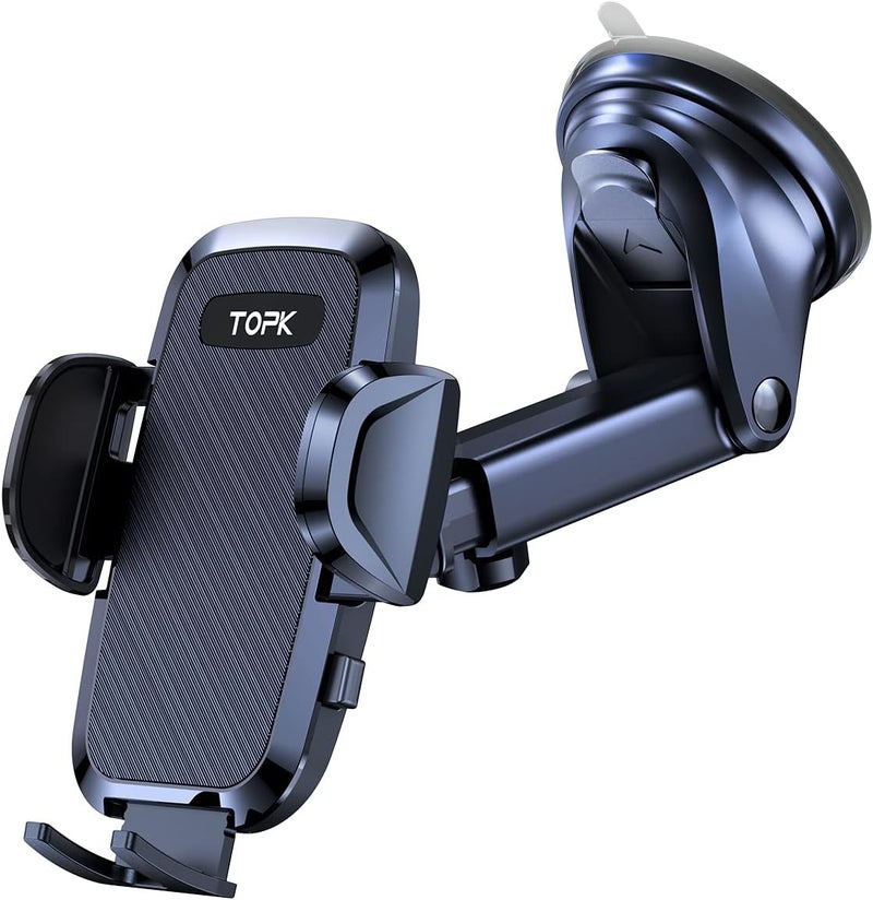 TOPK Car Phone Holder, Phone Holder for Cars Dashboard/Windscreen Adjustable 360° Rotation Upgraded Strong Suction Car Phone Mount for All 4.7 to 6.8 inch Smartphones - Image 1