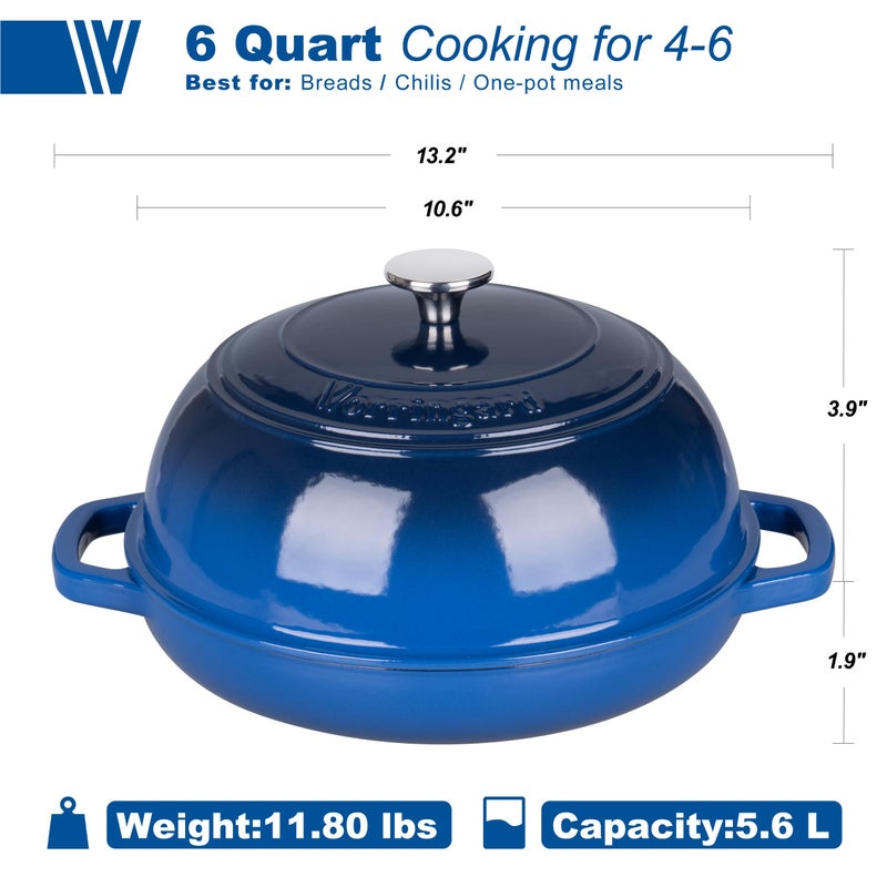 VORRINGARD Enameled Cast Iron Dutch Oven Pot with Lid, Bread Oven for Sourdough Bread Baking, Dutch Ovens with Bread Proofing Basket& Baking Supplies Set, 6 Quart, Blue - Image 2