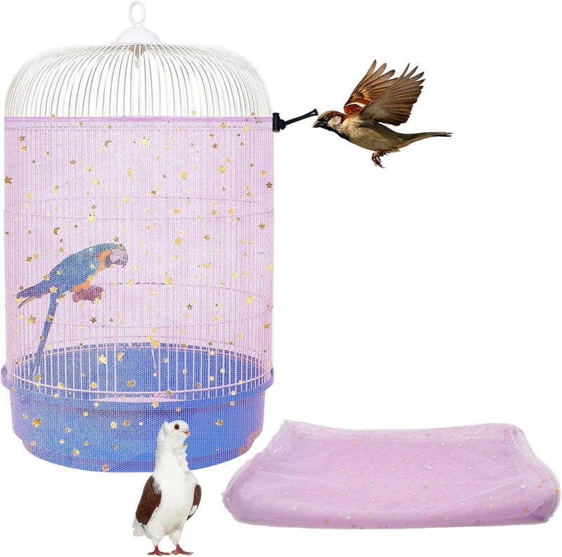LYMOI Bird Cage Cover, LYMOI Birdcage Nylon Mesh Net Cover, Bird Cage Seed Catcher, Universal Birdcage Cover, Birdcage Nylon Mesh Net Cover Skirt Guard for Parakeet Macaw African Round Square Cage. (Purple) - Image 1
