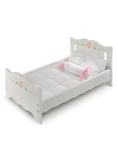 Badger Basket Badger Basket Doll Bed with Bedding for 18 to 20-Inch Dolls - Elegant White and Pink Rose Design for Imaginative Play  - Image 1