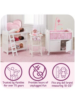 Badger Basket Badger Basket Doll Bed with Bedding for 18 to 20-Inch Dolls - Elegant White and Pink Rose Design for Imaginative Play  - Image 3