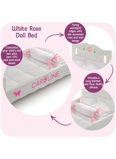 Badger Basket Badger Basket Doll Bed with Bedding for 18 to 20-Inch Dolls - Elegant White and Pink Rose Design for Imaginative Play  - Image 2