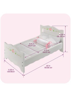 Badger Basket Badger Basket Doll Bed with Bedding for 18 to 20-Inch Dolls - Elegant White and Pink Rose Design for Imaginative Play  - Image 4