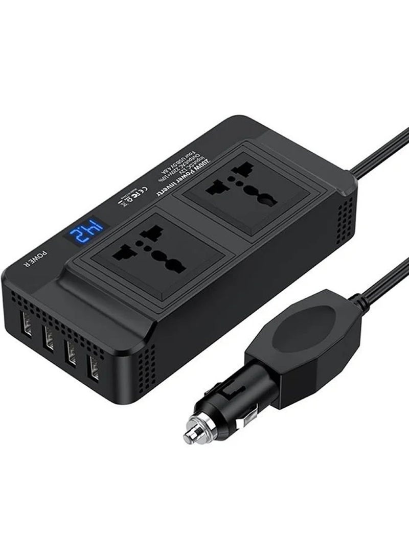 EzzySo - 200w Car Power Inverter Dc 12v to 220v Ac Car Inverter for Plug Outlet for Vehicles,Car Converter with 2-Pin Sockets & 4-USB Ports - Image 1