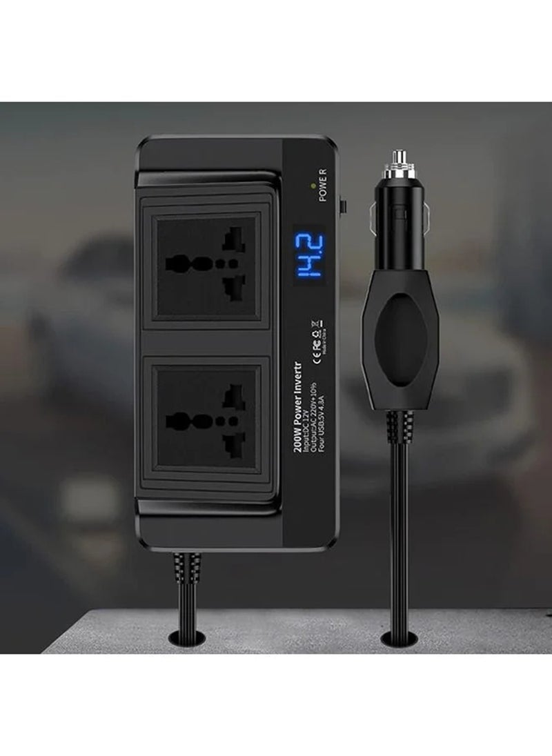 EzzySo - 200w Car Power Inverter Dc 12v to 220v Ac Car Inverter for Plug Outlet for Vehicles,Car Converter with 2-Pin Sockets & 4-USB Ports - Image 1