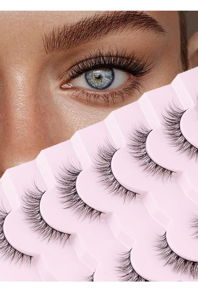 BOSART Natural Lashes Wispy Lashes Natural Look False Eyelashes Natural Flared Eyelashes False Eye Lashes Soft Fluffy Lashes 7 Pairs D1 Natural (6-13MM) - Image 1