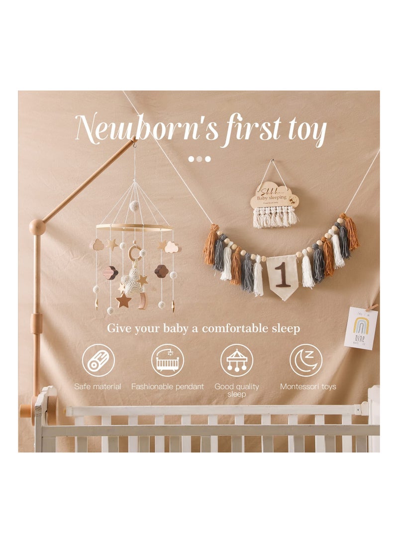 Hand-Crocheted Baby Crib Mobile for Boys and Girls, Boho Nursery Decor, Gender Neutral Wooden Bed Bell Toy, Montessori Hanging Mobile for Newborns, Perfect for Crib Decoration.  - Image 4