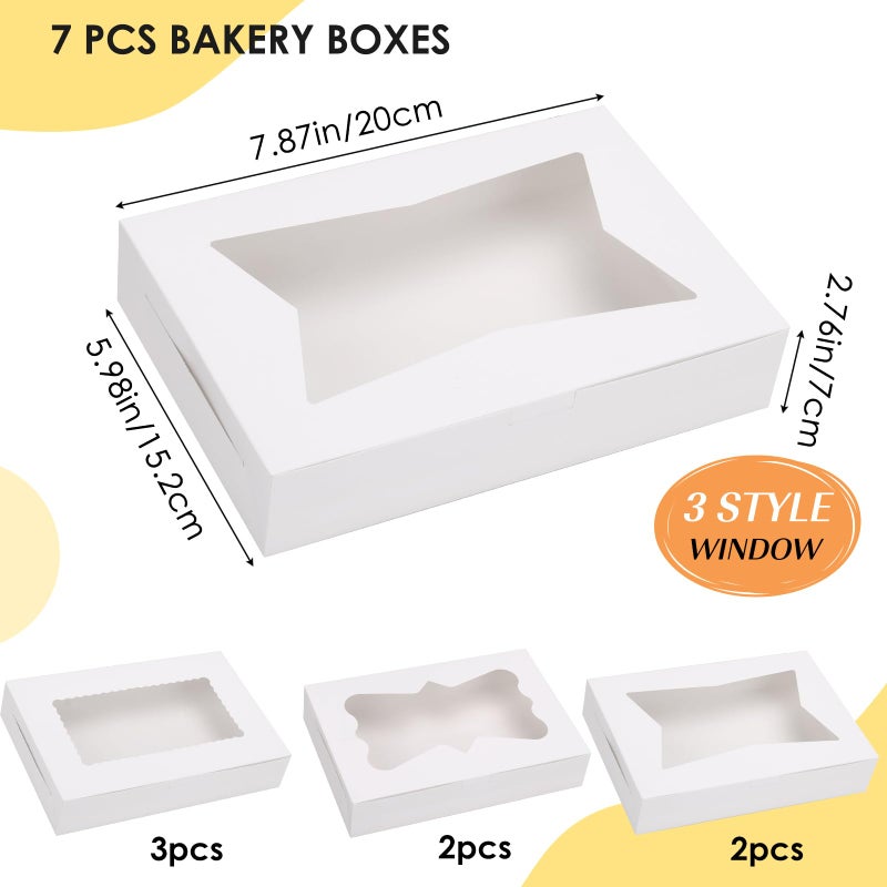 TOMNK 7pcs Cookie Boxes, 12x8x2.5 Inches White Bakery Boxes with 3 Style Window for Chocolate Covered Strawberries, Treats, Breakable Heart, Pastries, Desserts and Cake Pops - Image 2