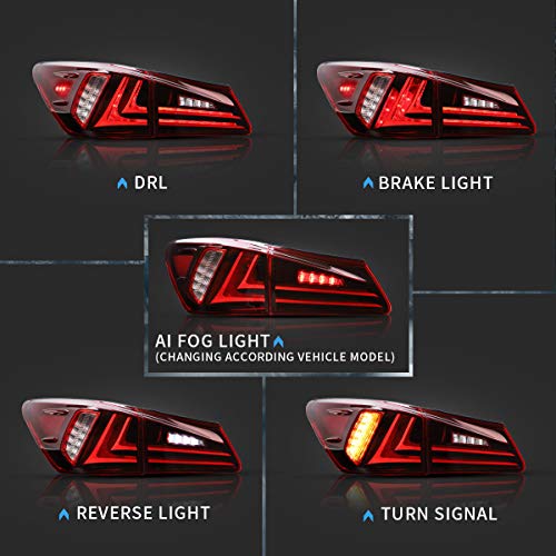 VLAND Led Tail lights Compatible with Base Sedan Lexus IS250 IS350 IS22d 2006-2013 ISF 4-Door 2008-2015(Not for IS250C/350C) Clear/Red - Image 2