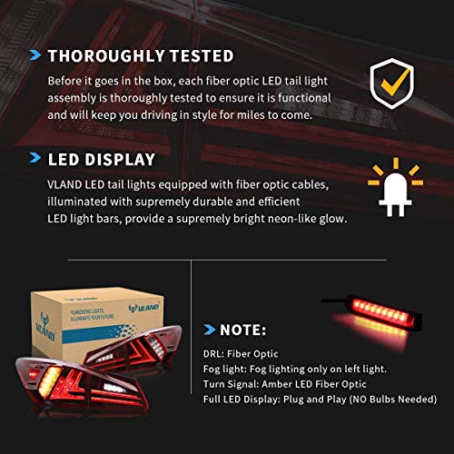 VLAND Led Tail lights Compatible with Base Sedan Lexus IS250 IS350 IS22d 2006-2013 ISF 4-Door 2008-2015(Not for IS250C/350C) Clear/Red - Image 5