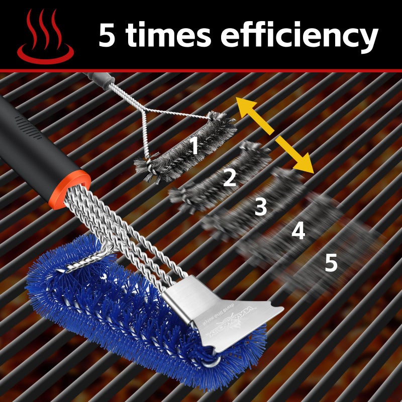 XUDAKAIXIN Grill Brush and Scraper, Safe Nylon Bristles Barbecue Triple Scrubbers Cleaning Brush for Cast Iron Grates/Porcelain/Weber Gas/Charcoal Grill,Extra Strong BBQ Cleaner Accessories (Blue) - Image 5