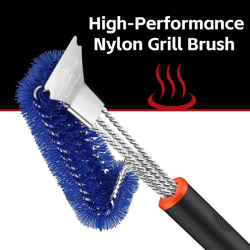 XUDAKAIXIN Grill Brush and Scraper, Safe Nylon Bristles Barbecue Triple Scrubbers Cleaning Brush for Cast Iron Grates/Porcelain/Weber Gas/Charcoal Grill,Extra Strong BBQ Cleaner Accessories (Blue) - Image 3
