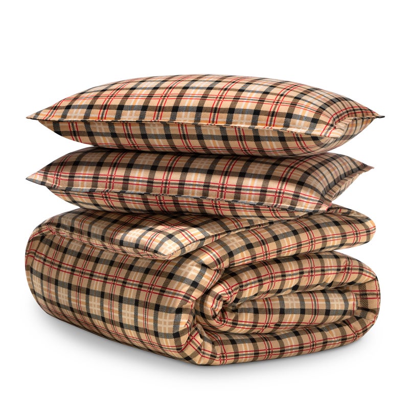Bare Home Flannel Duvet Cover Set - Queen - 100% Cotton, Velvety Soft Heavyweight Premium Flannel, Double Brushed - Includes Sham Pillow Covers (Queen, Red Lodge Plaid) - Image 1