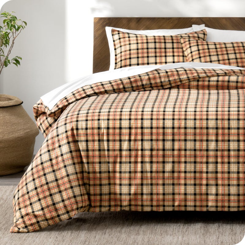 Bare Home Flannel Duvet Cover Set - Queen - 100% Cotton, Velvety Soft Heavyweight Premium Flannel, Double Brushed - Includes Sham Pillow Covers (Queen, Red Lodge Plaid) - Image 2