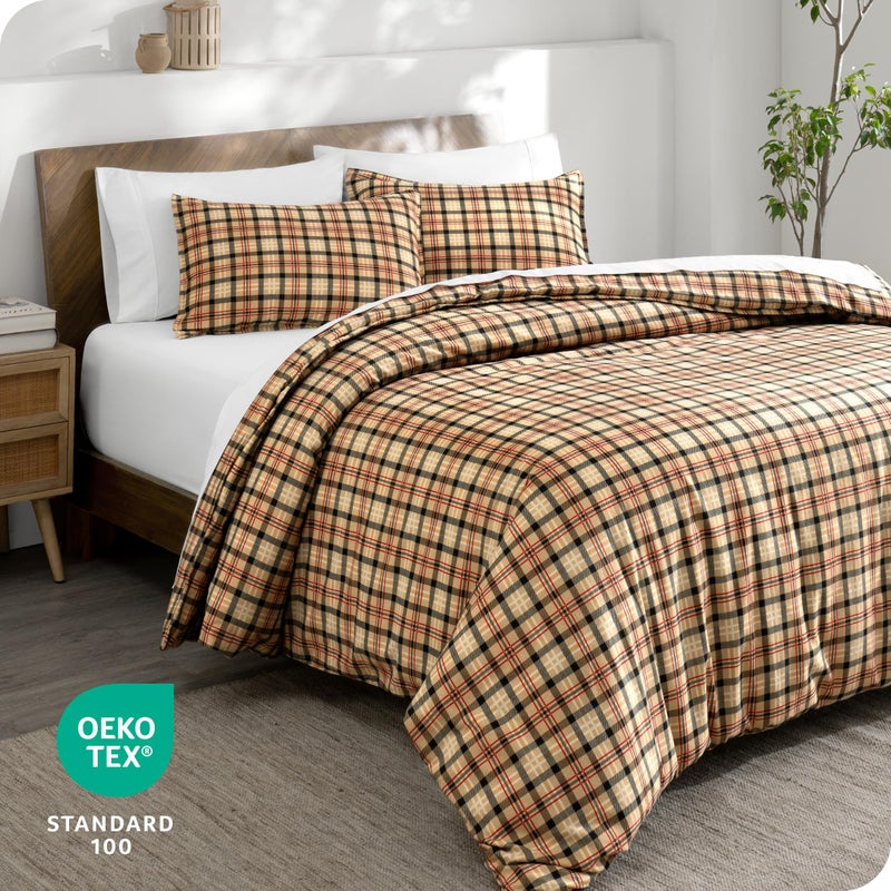 Bare Home Flannel Duvet Cover Set - Queen - 100% Cotton, Velvety Soft Heavyweight Premium Flannel, Double Brushed - Includes Sham Pillow Covers (Queen, Red Lodge Plaid) - Image 3