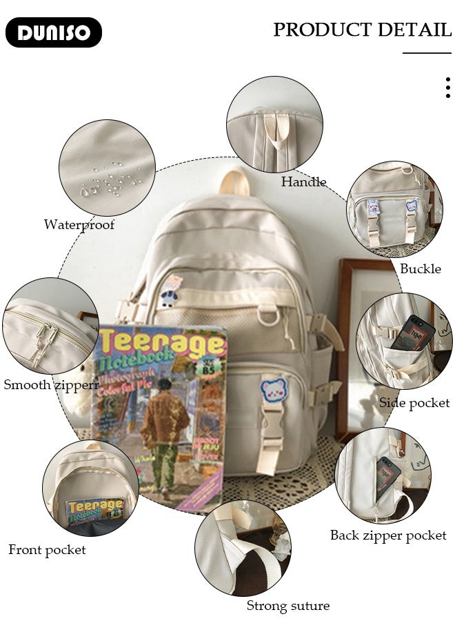DUNISO حقيبة ظهر مدرسية للأطفال، حقيبة ظهر كبيرة السعة للبنات، حقيبة مدرسية خفيفة الوزن للفتيات المراهقات، حقيبة كتب مع مقصورات للمدرسة الابتدائية - Image 3