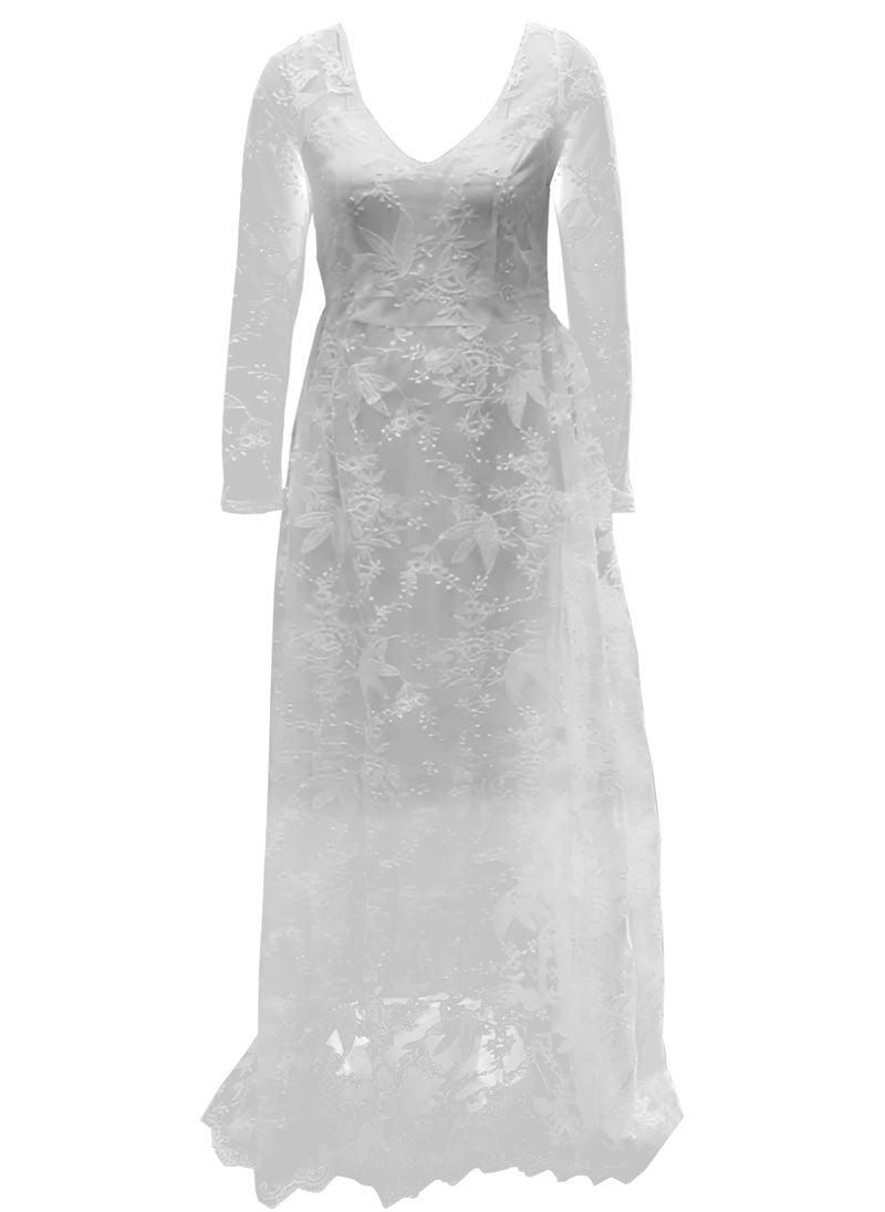 MARGOUN Large Size Women's Elegant Luxury Pure White Lace Tulle Long Sleeve One Shoulder Wedding Dress Bride Gown Full Sleeve A-Line Wedding Dress/SC8801  - Image 4