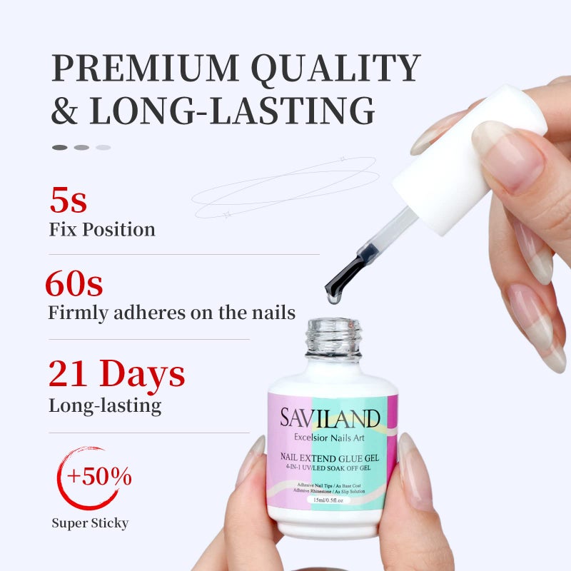 SAVILAND Gel Nail Glue: 15 ML Gel Nail Glue U V Nail Glues Super Strong Nail Glues for Press Ons, Long Lasting Nail Tips Manicure Art Tool Nail Lamp Needed - Image 5