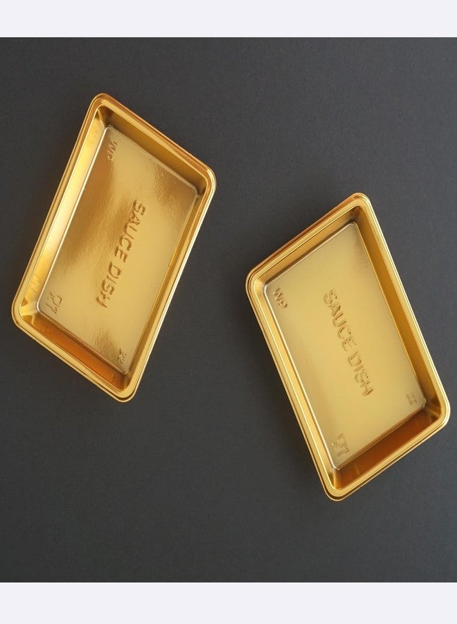 Proshopping Disposable Small Sushi Tray, Plastic Mini Dipping Bowls, Tiny Serving Rectangle Plates, Soy Sauce Dishes, Seasoning Platter for Parties, BBQ, Home, Restaurant - 100PCS, Gold - Image 5