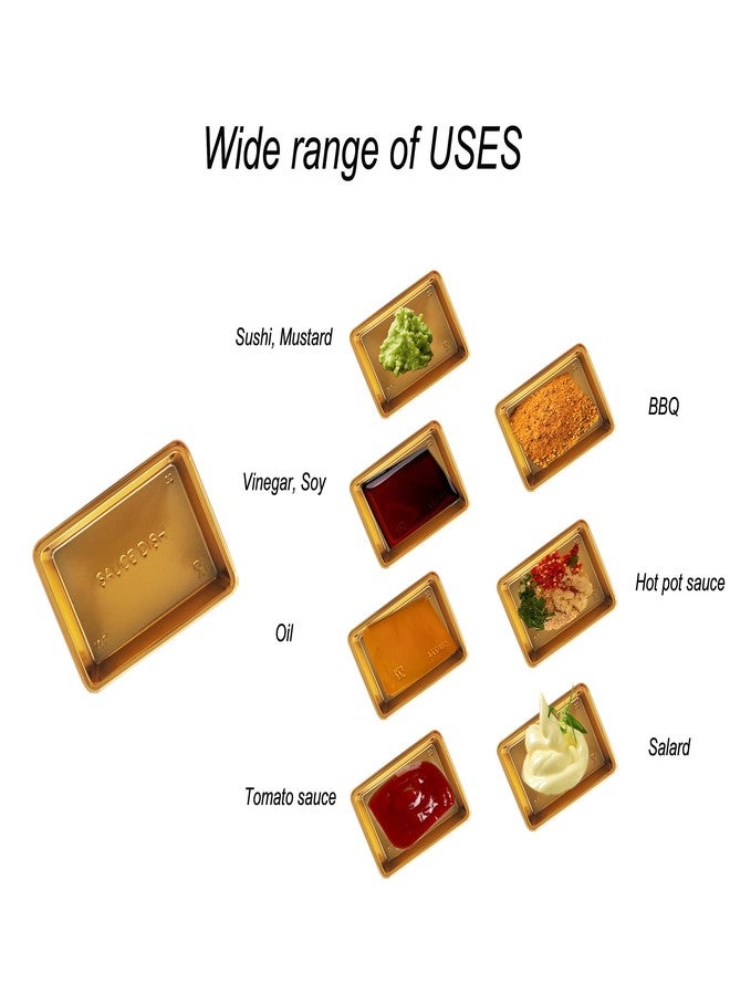 Proshopping Disposable Small Sushi Tray, Plastic Mini Dipping Bowls, Tiny Serving Rectangle Plates, Soy Sauce Dishes, Seasoning Platter for Parties, BBQ, Home, Restaurant - 100PCS, Gold - Image 3