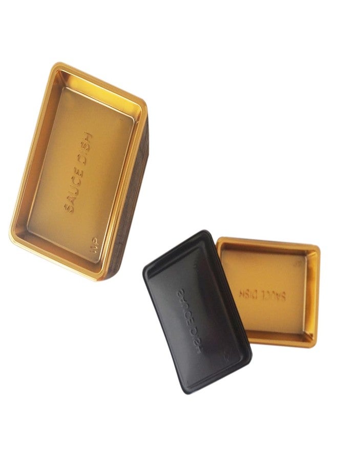 Proshopping Disposable Small Sushi Tray, Plastic Mini Dipping Bowls, Tiny Serving Rectangle Plates, Soy Sauce Dishes, Seasoning Platter for Parties, BBQ, Home, Restaurant - 100PCS, Gold - Image 1