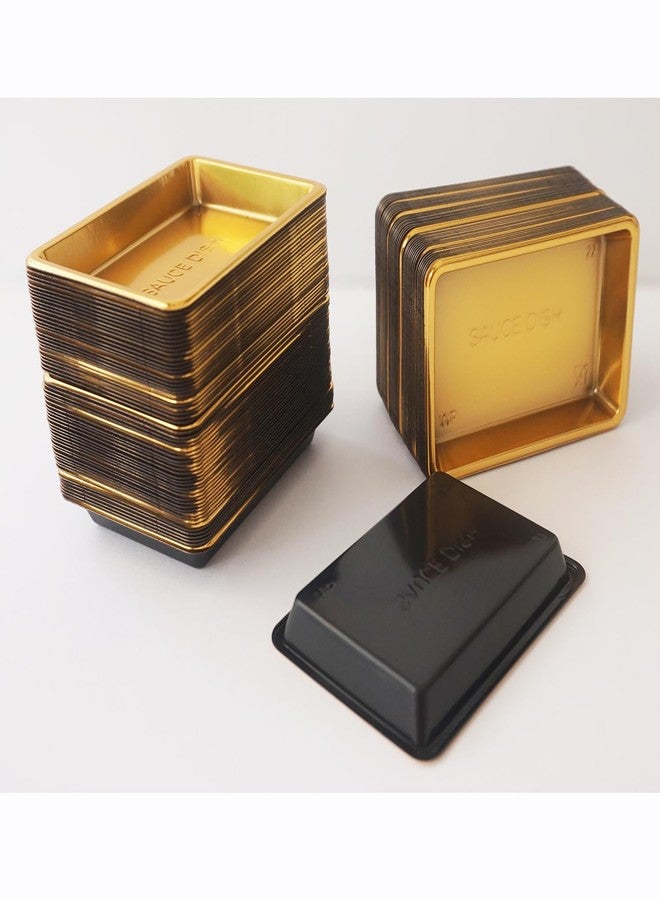 Proshopping Disposable Small Sushi Tray, Plastic Mini Dipping Bowls, Tiny Serving Rectangle Plates, Soy Sauce Dishes, Seasoning Platter for Parties, BBQ, Home, Restaurant - 100PCS, Gold - Image 4